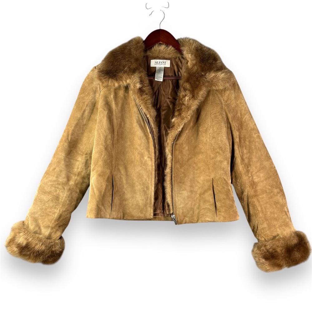Alfani Suede Jacket w/ Removable Faux Fur Trimmed Quilted Shell Women’s Small